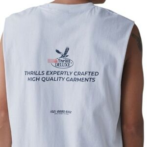 Thrills Deluxe Graphic Muscle Tee White Organic Cotton Retro Men’s L NWT